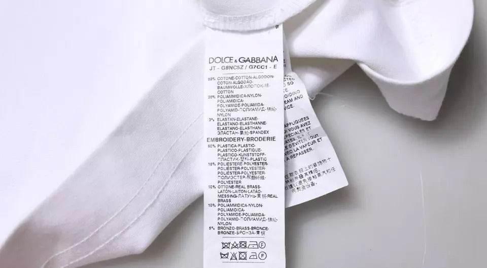 Dolce & Gabbana White Logo Embellished Crew Neck T-shirt - Hilstor