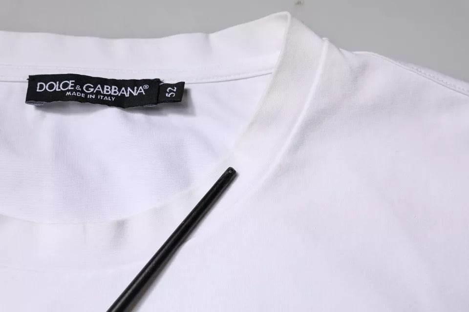 Dolce & Gabbana White Logo Embellished Crew Neck T-shirt - Hilstor