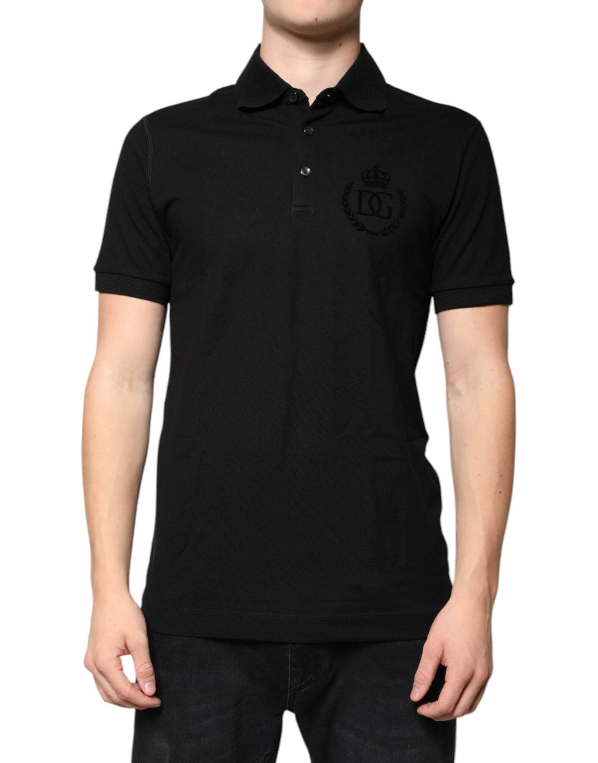Dolce & Gabbana Black DG Collared Short Sleeves Polo T-shirt - Hilstor
