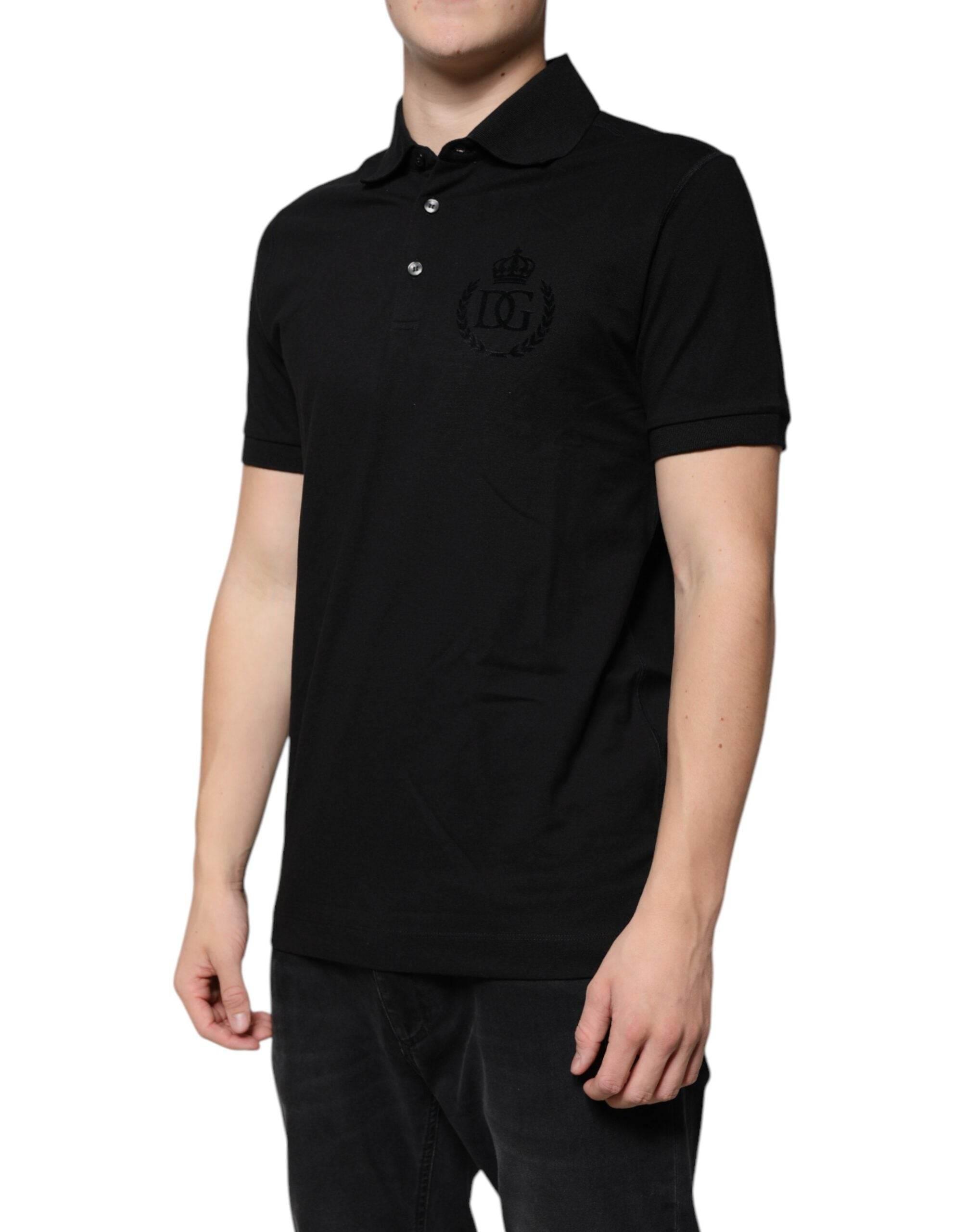 Dolce & Gabbana Black DG Collared Short Sleeves Polo T-shirt - Hilstor