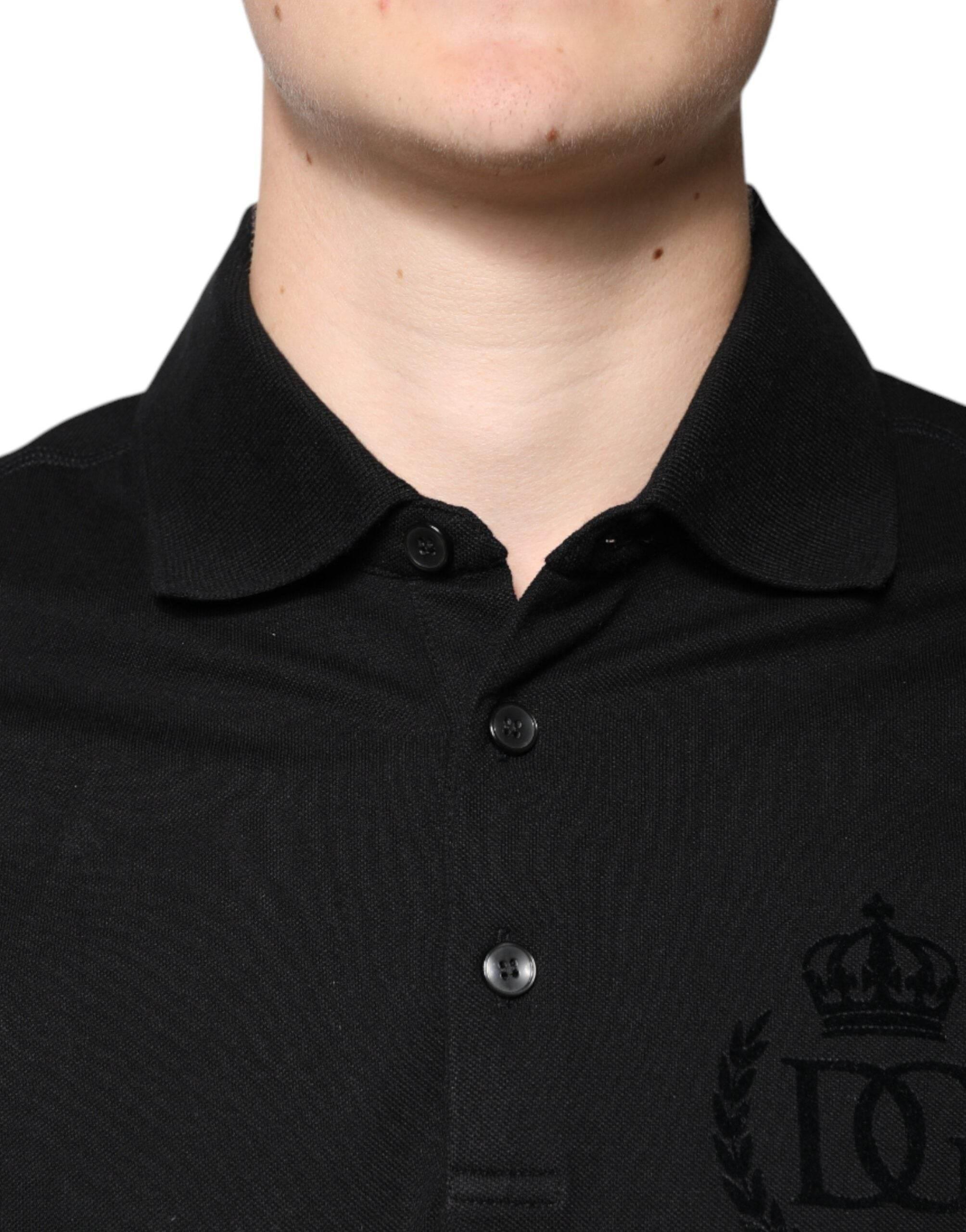 Dolce & Gabbana Black DG Collared Short Sleeves Polo T-shirt - Hilstor