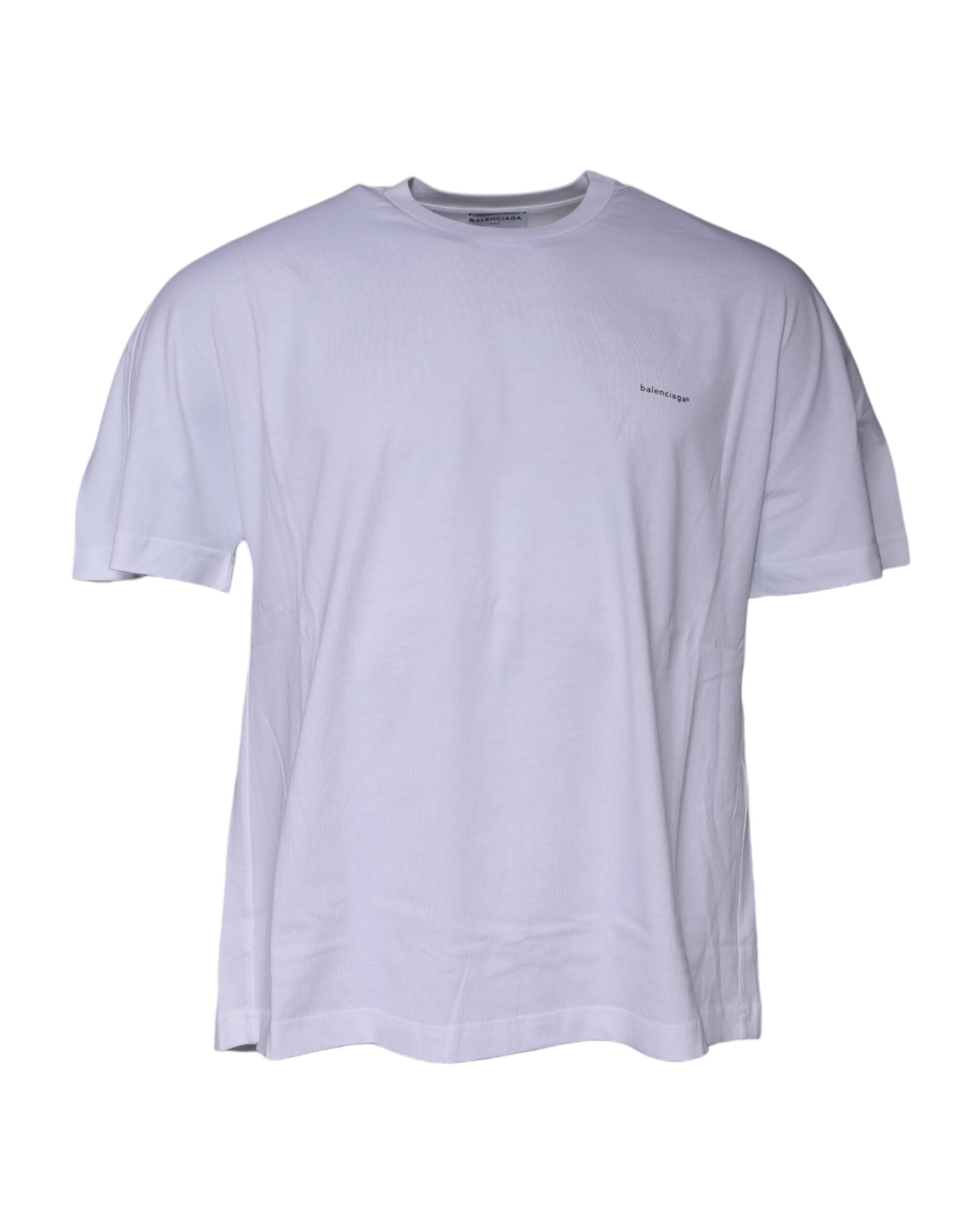 Balenciaga White Logo Bomuld T-shirt med rund hals med korte ærmer