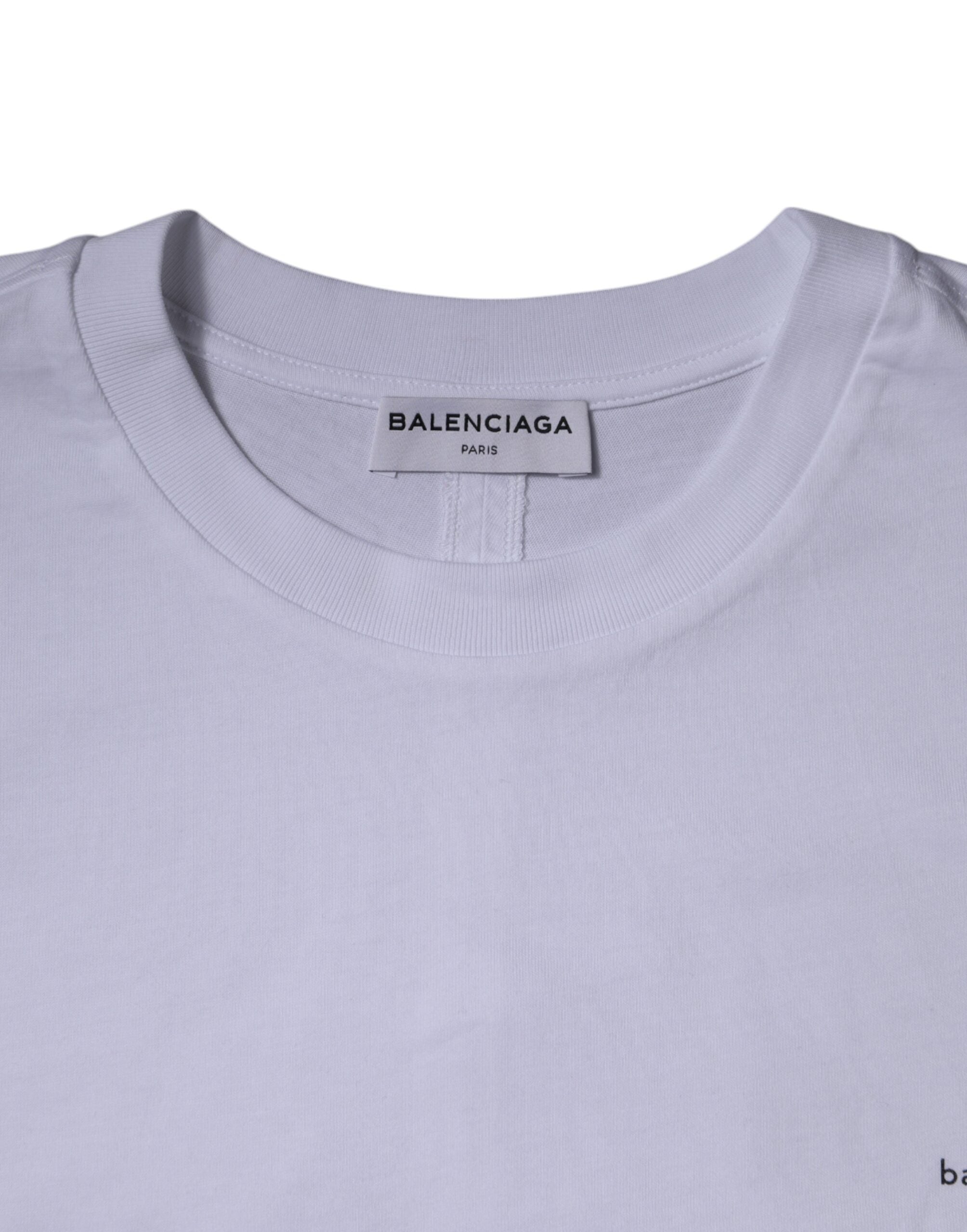 Balenciaga White Logo Bomuld T-shirt med rund hals med korte ærmer