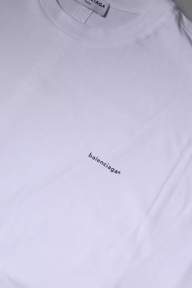 Balenciaga White Logo Bomuld T-shirt med rund hals med korte ærmer