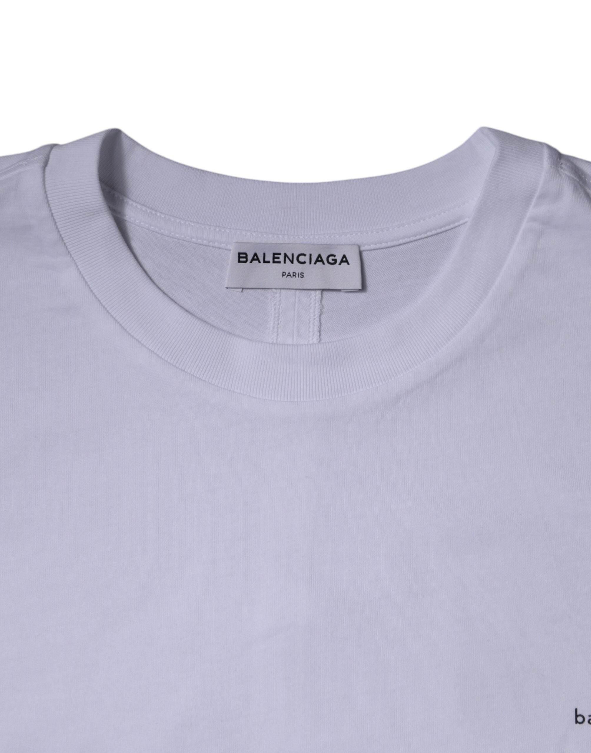Balenciaga White Logo Cotton Crew Neck Short Sleeves T-shirt - Hilstor