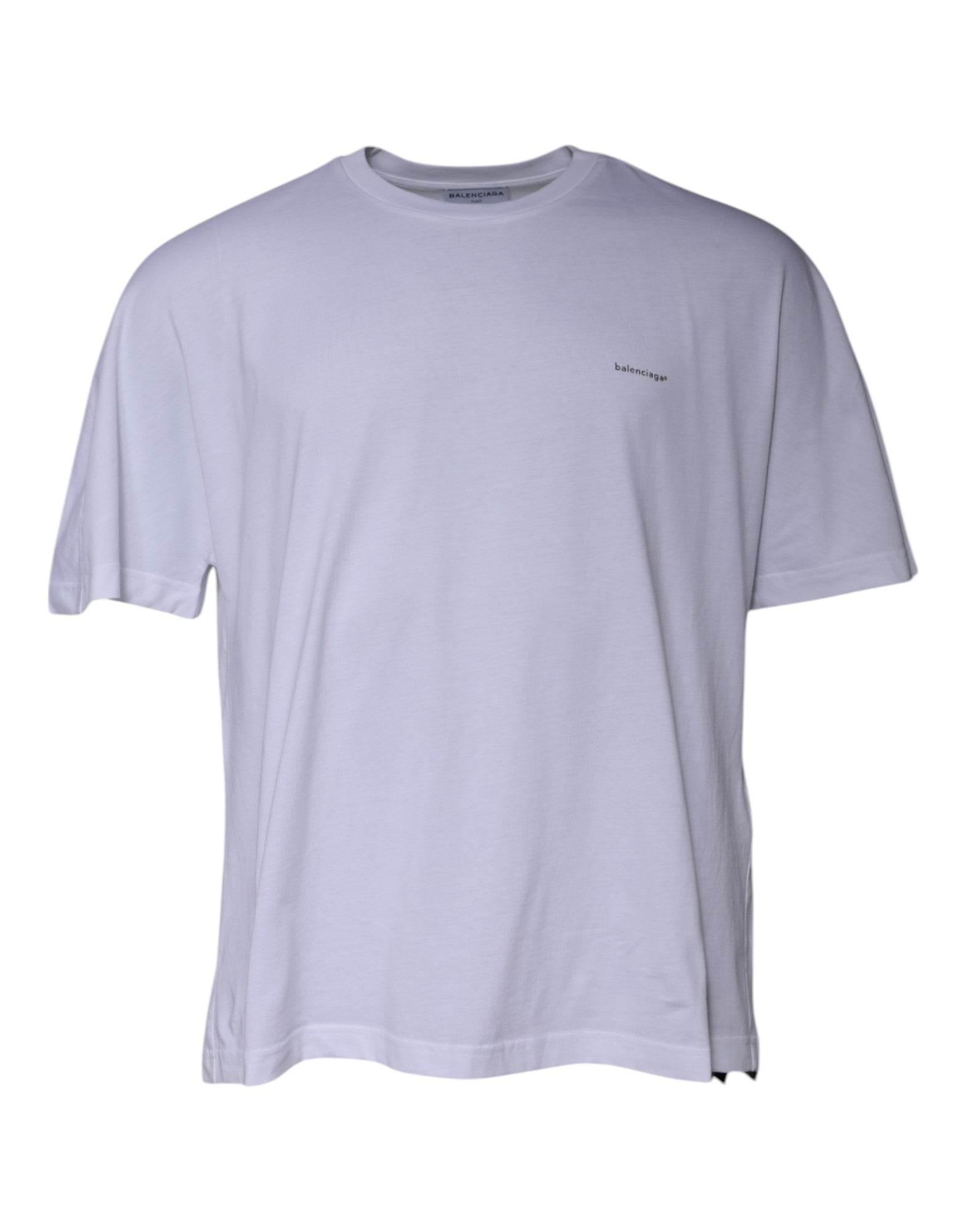 Balenciaga White Logo Cotton Crew Neck Short Sleeves T-shirt - Hilstor