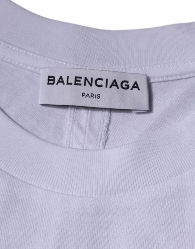 Balenciaga White Logo Cotton Jersey Crew Neck Short Sleeves T-shirt - Hilstor