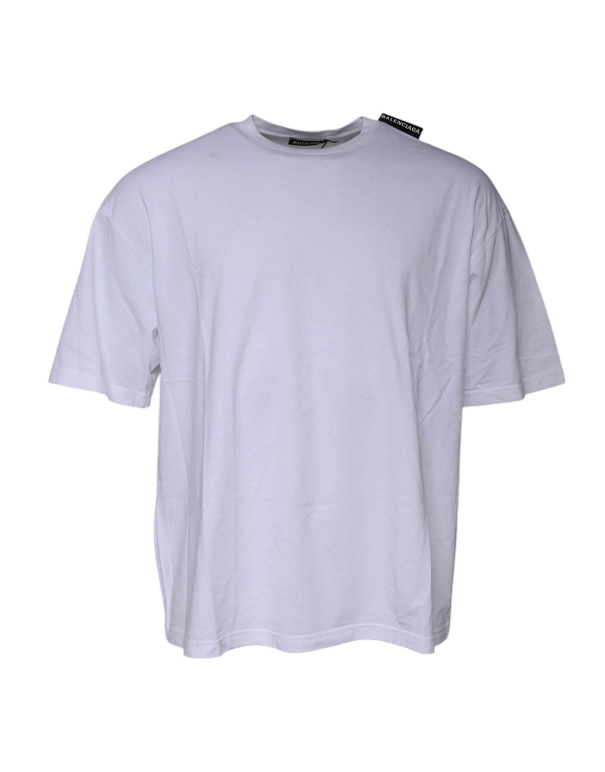 Balenciaga White Logo Cotton Jersey Crew Neck Short Sleeves T-shirt - Hilstor