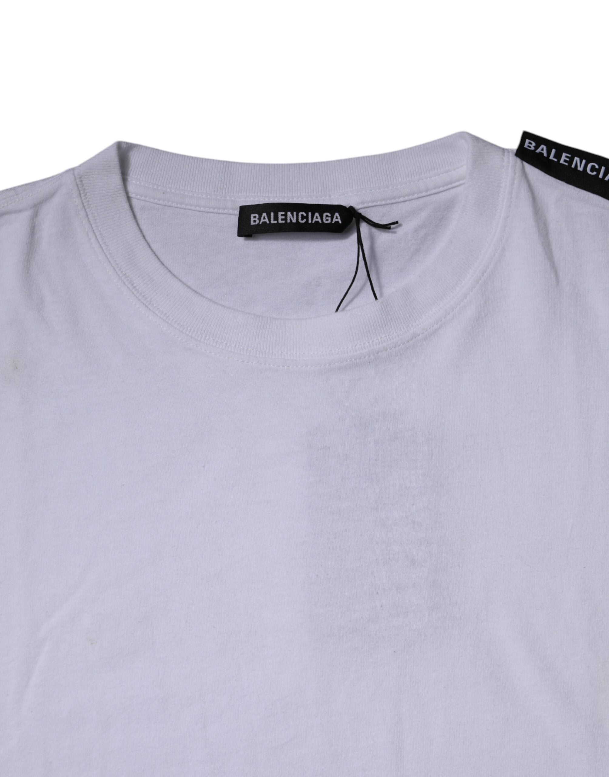 Balenciaga White Logo Bomuld Jersey T-shirt med rund hals med korte ærmer