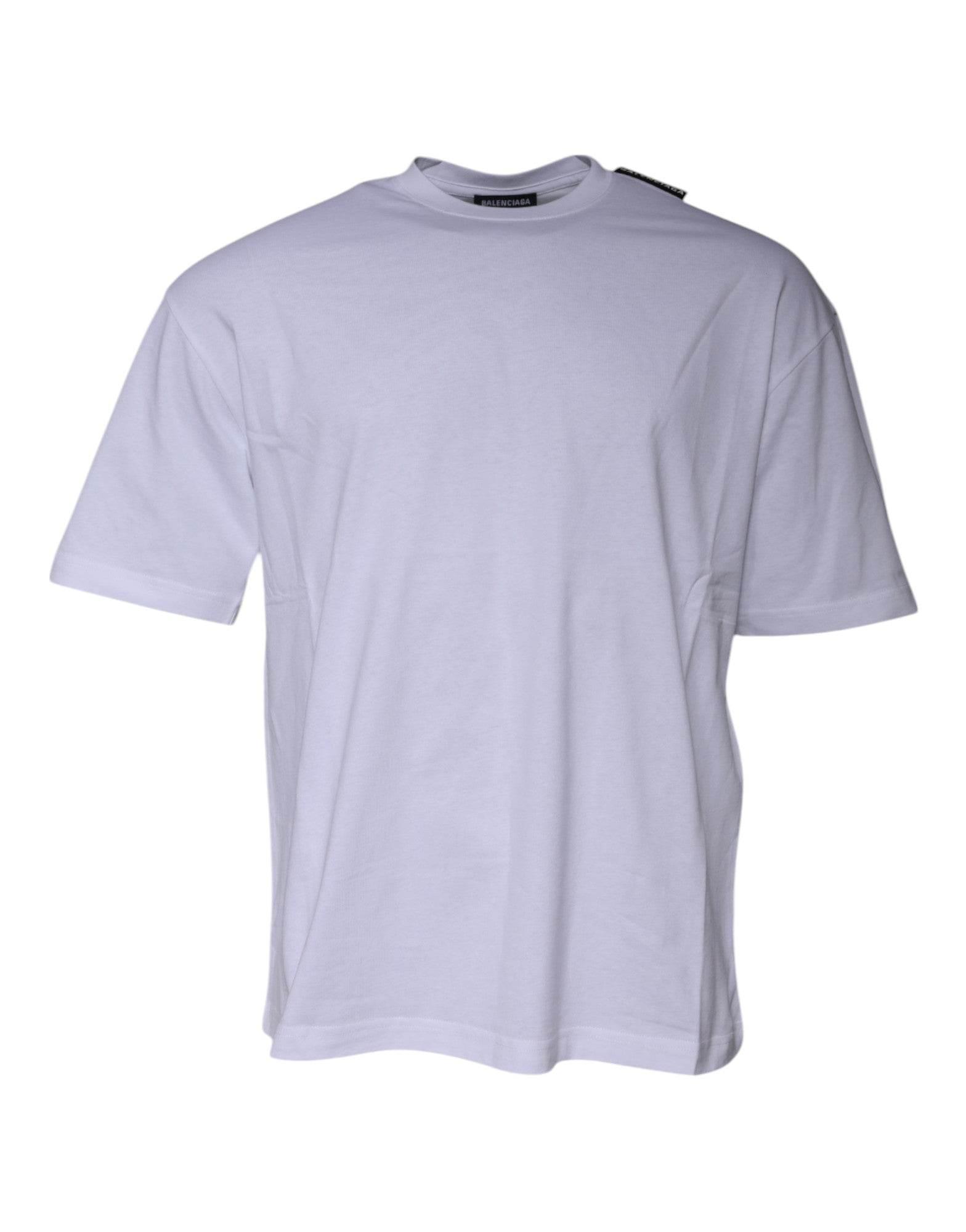 Balenciaga White Logo Cotton Jersey Crew Neck Short Sleeves T-shirt - Hilstor