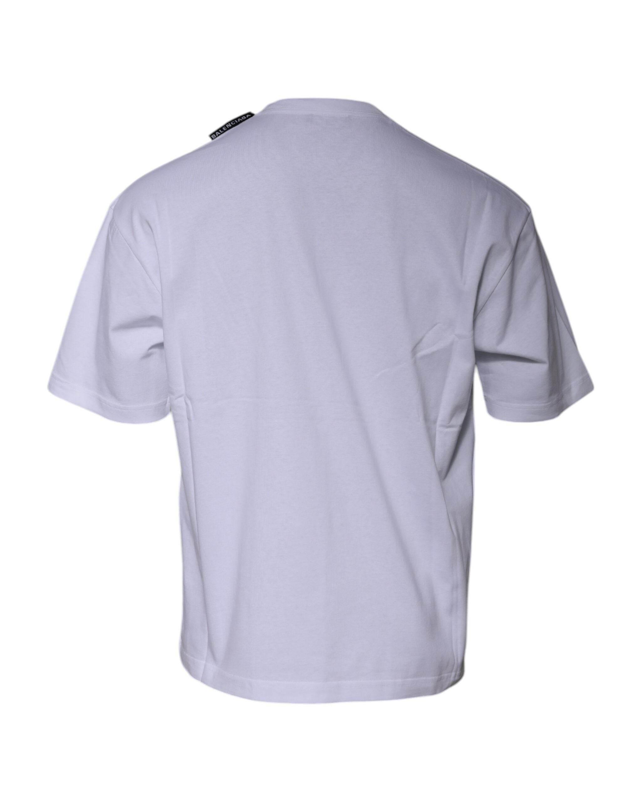 Balenciaga White Logo Cotton Jersey Crew Neck Short Sleeves T-shirt - Hilstor
