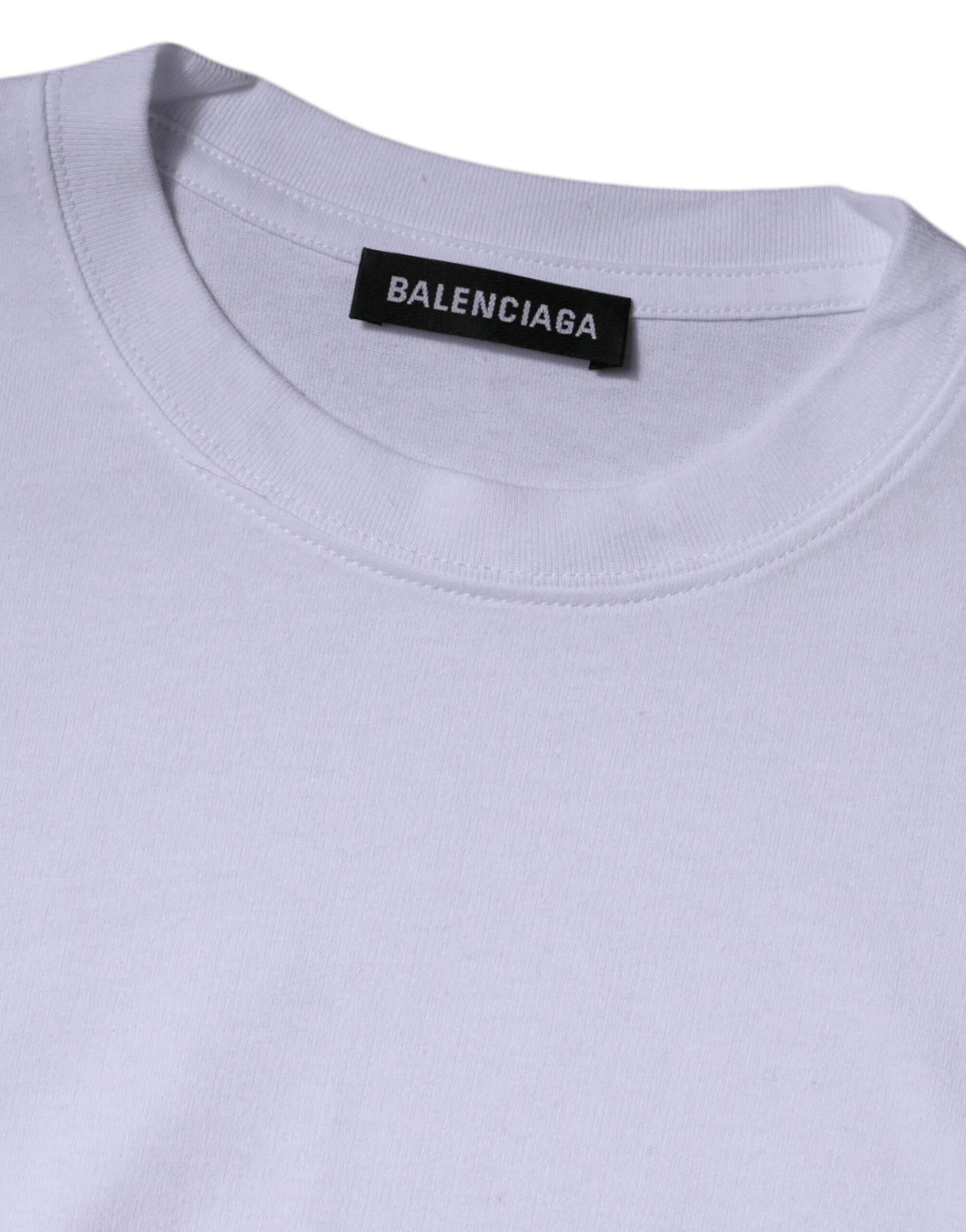 Balenciaga White Logo Cotton Jersey Crew Neck Short Sleeves T-shirt - Hilstor