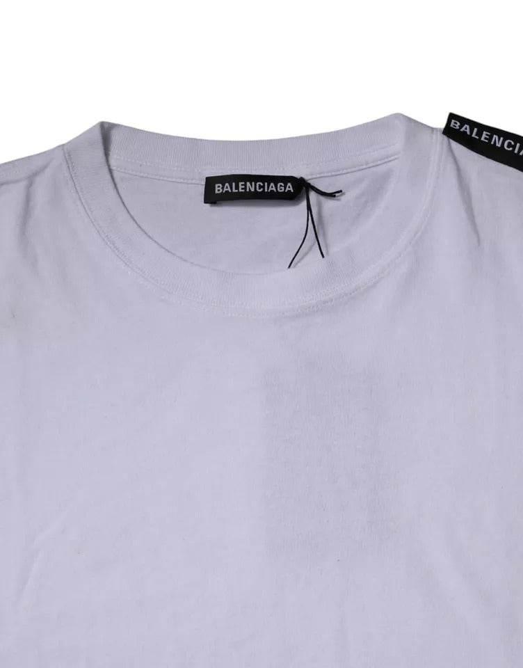 Balenciaga White Logo Cotton Jersey Crew Neck Short Sleeves T-shirt - Hilstor