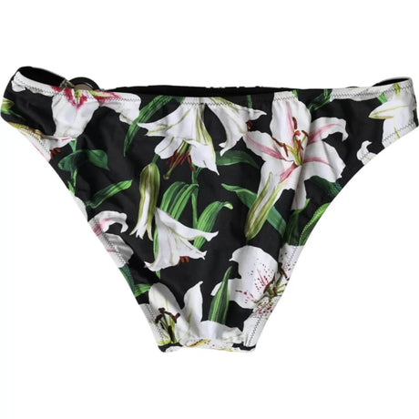Dolce & Gabbana Black Lily Print Swimwear Bottom Beachwear Bikini - Hilstor