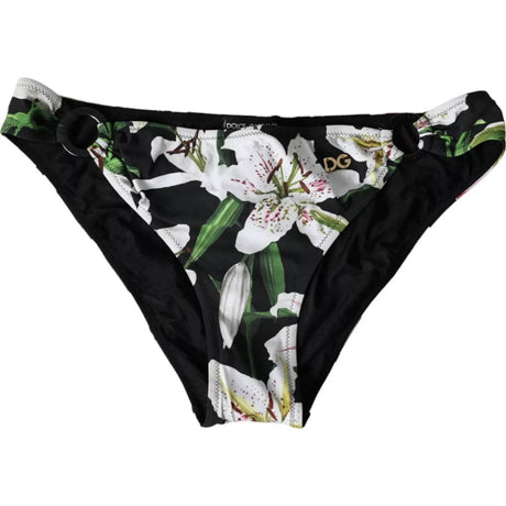 Dolce & Gabbana Black Lily Print Swimwear Bottom Beachwear Bikini - Hilstor
