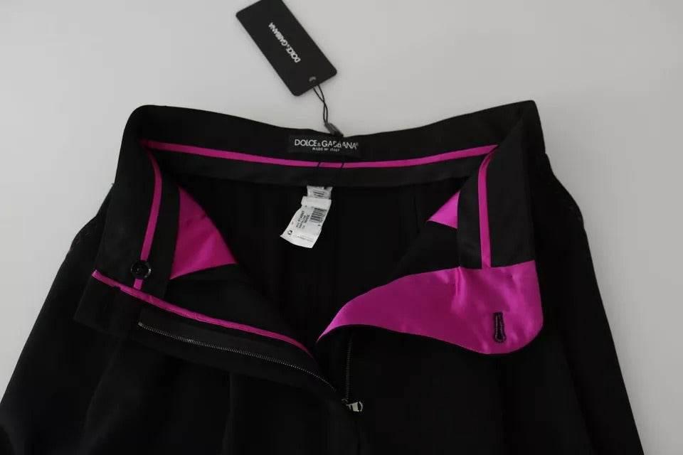Dolce & Gabbana Black Wool High Waist Pleat Front Cropped Pants - Hilstor