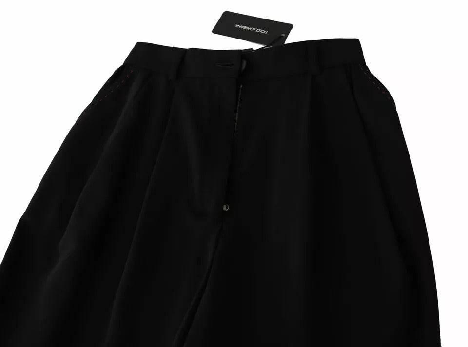 Dolce & Gabbana Black Wool High Waist Pleat Front Cropped Pants - Hilstor