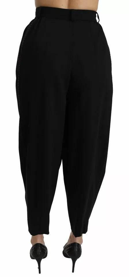 Dolce & Gabbana Black Wool High Waist Pleat Front Cropped Pants - Hilstor