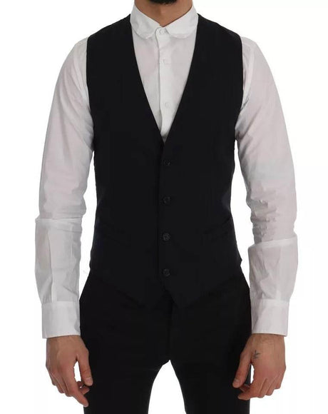 Dolce & Gabbana Blue Waistcoat Wool Stretch STAFF Vest - Hilstor
