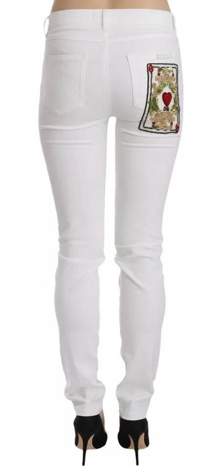 Dolce & Gabbana White Crystal Embellished Skinny Jeans - Hilstor