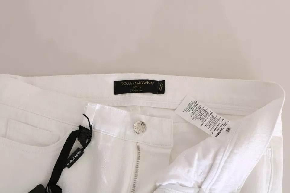 Dolce & Gabbana White Crystal Embellished Skinny Jeans - Hilstor