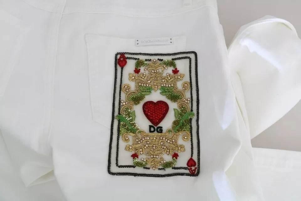 Dolce & Gabbana White Crystal Embellished Skinny Jeans - Hilstor