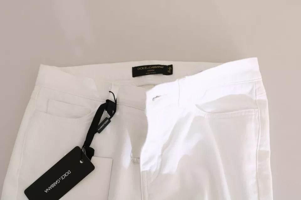 Dolce & Gabbana White Crystal Embellished Skinny Jeans - Hilstor