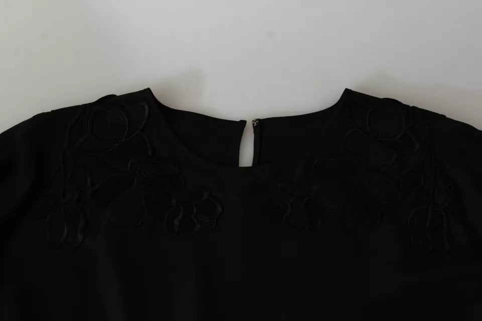 Dolce &amp; Gabbana Sort Blomsterbroderet Bluse Silke Top