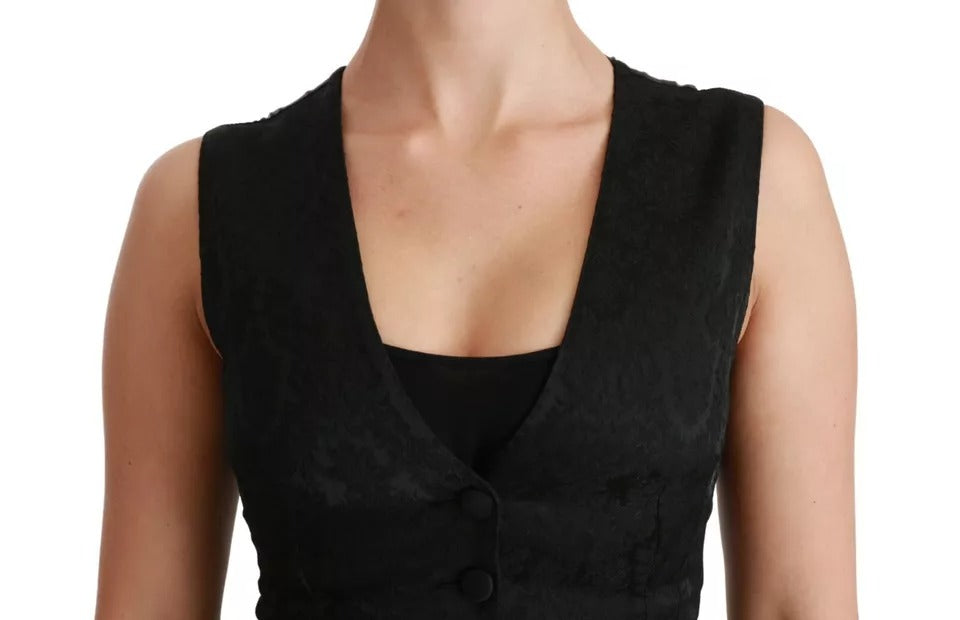 Dolce &amp; Gabbana Black Lace vest Slim Vest Silke Top