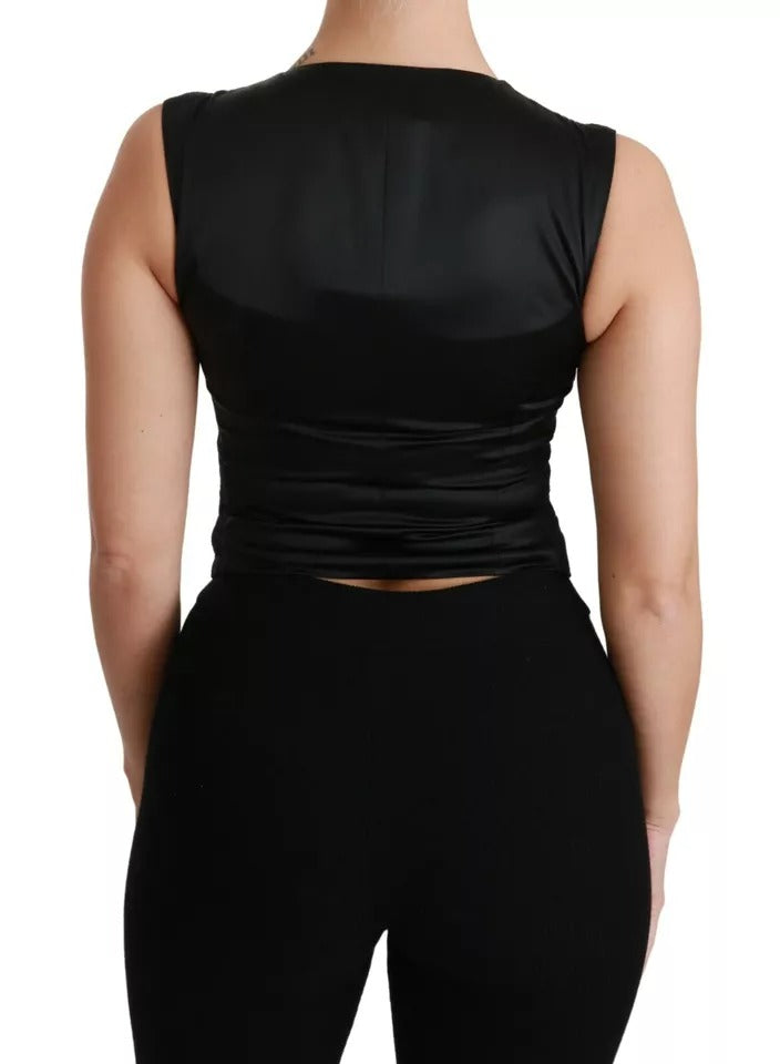 Dolce &amp; Gabbana Black Lace vest Slim Vest Silke Top