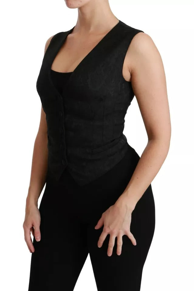 Dolce &amp; Gabbana Black Lace vest Slim Vest Silke Top