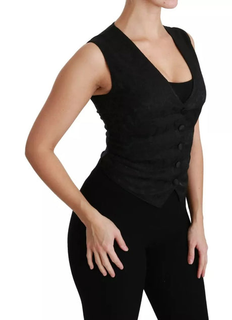 Dolce &amp; Gabbana Black Lace vest Slim Vest Silke Top