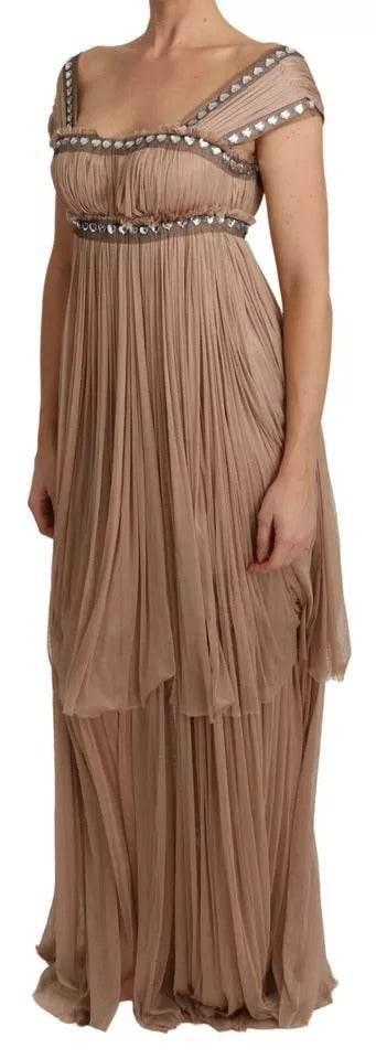 Dolce & Gabbana Brown Silk Sleeveless Shift Maxi Dress - Hilstor
