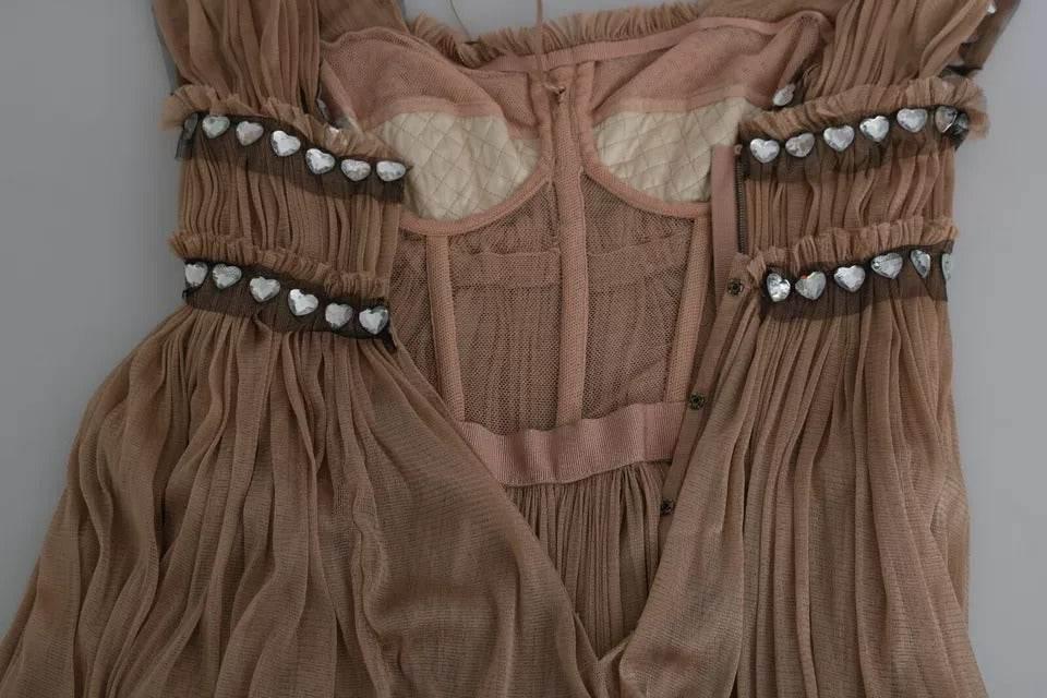 Dolce & Gabbana Brown Silk Sleeveless Shift Maxi Dress - Hilstor