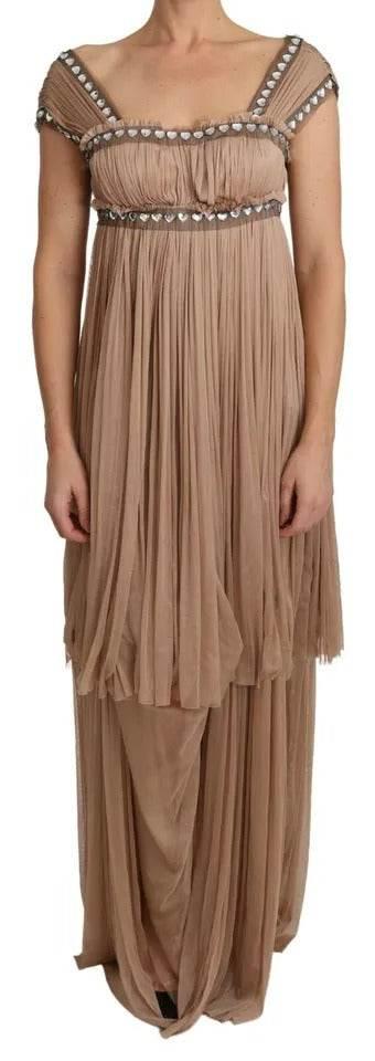 Dolce & Gabbana Brown Silk Sleeveless Shift Maxi Dress - Hilstor