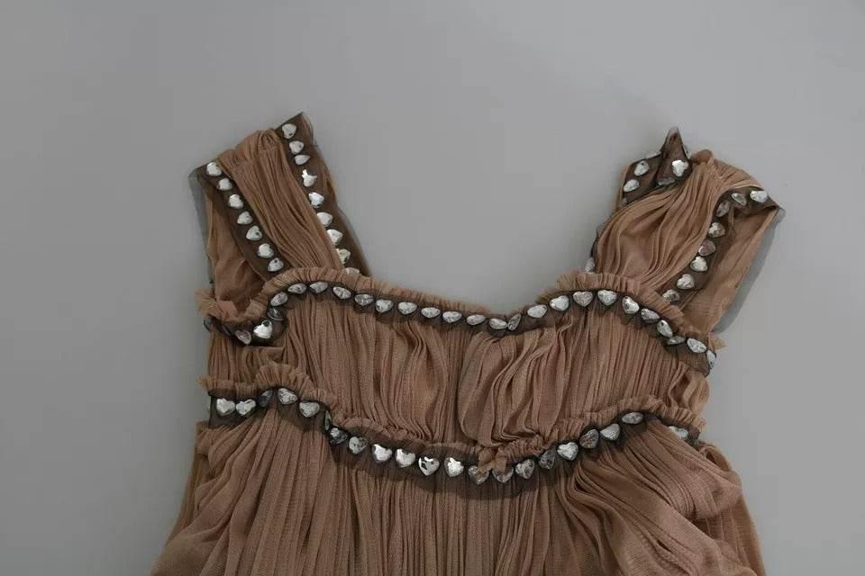 Dolce & Gabbana Brown Silk Sleeveless Shift Maxi Dress - Hilstor