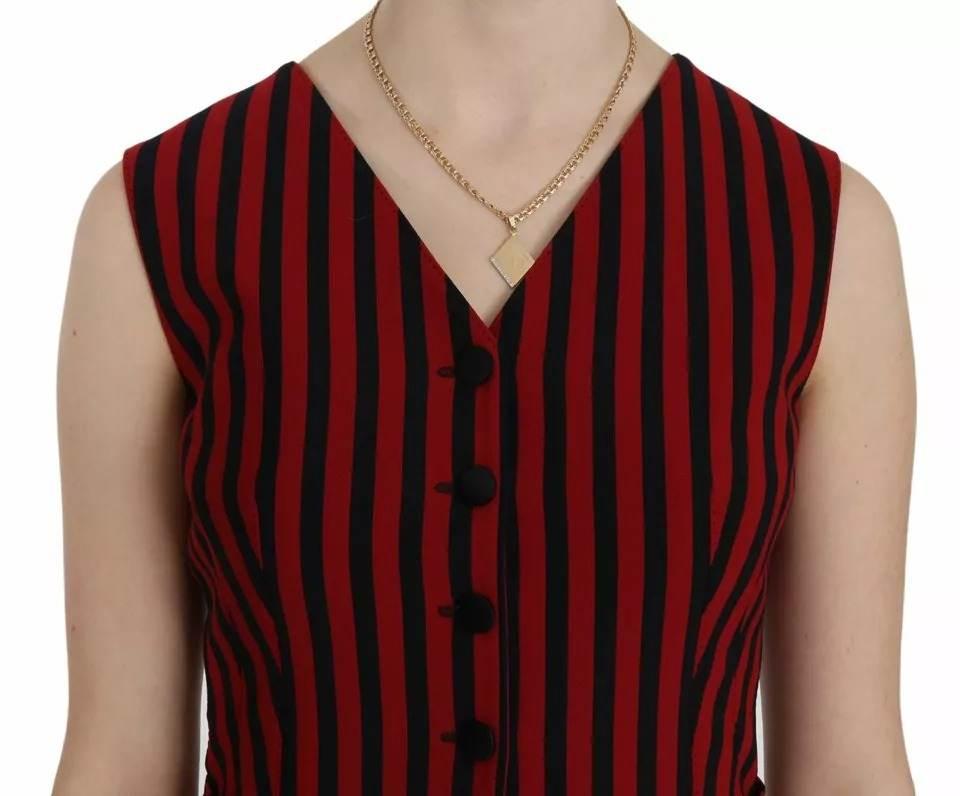 Dolce & Gabbana Red Black Stripe Vest Waistcoat Blouse Top - Hilstor