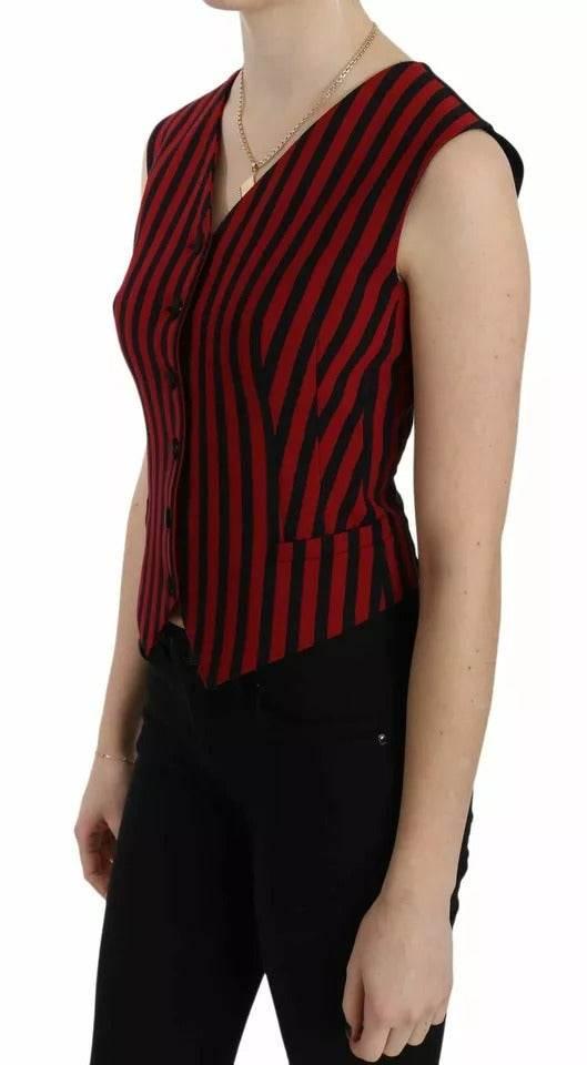 Dolce & Gabbana Red Black Stripe Vest Waistcoat Blouse Top - Hilstor
