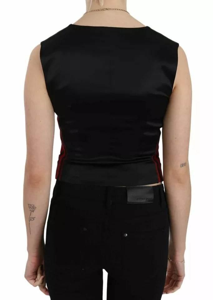 Dolce & Gabbana Red Black Stripe Vest Waistcoat Blouse Top - Hilstor