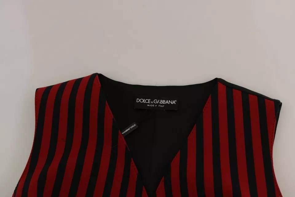 Dolce & Gabbana Red Black Stripe Vest Waistcoat Blouse Top - Hilstor
