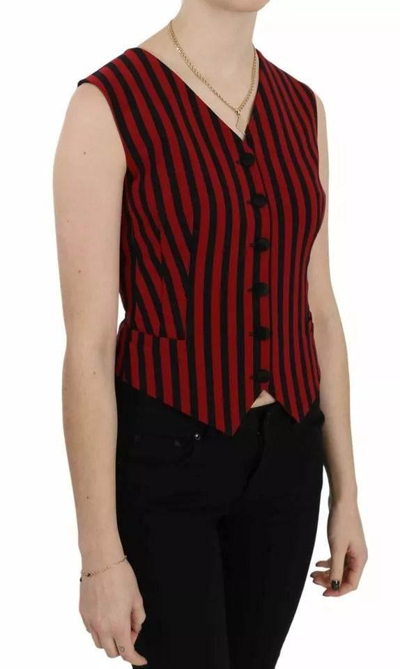 Dolce & Gabbana Red Black Stripe Vest Waistcoat Blouse Top - Hilstor