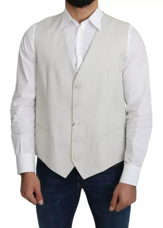 Dolce & Gabbana Off-White Cotton Silk Formal Coat Vest - Hilstor