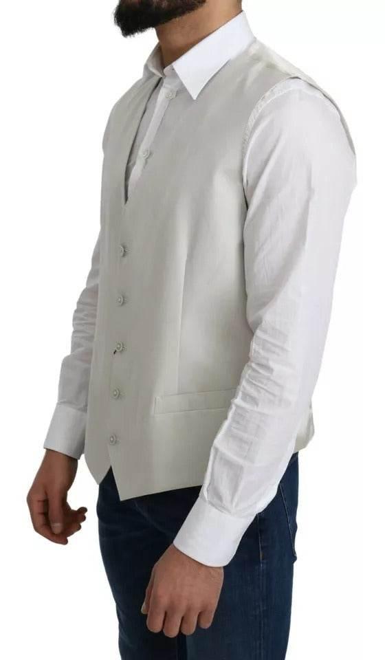 Dolce & Gabbana Off-White Cotton Silk Formal Coat Vest - Hilstor