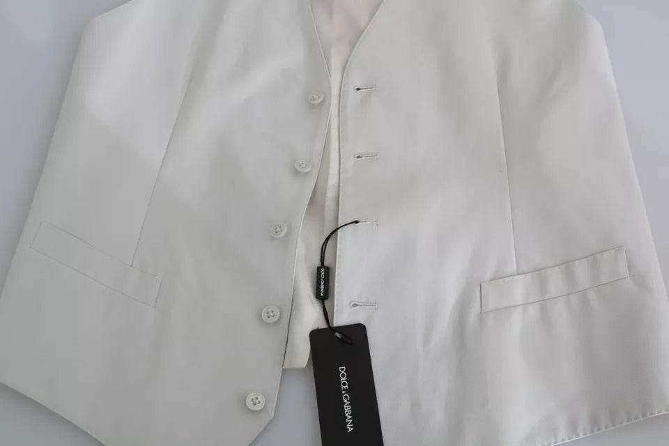 Dolce & Gabbana Off-White Cotton Silk Formal Coat Vest - Hilstor