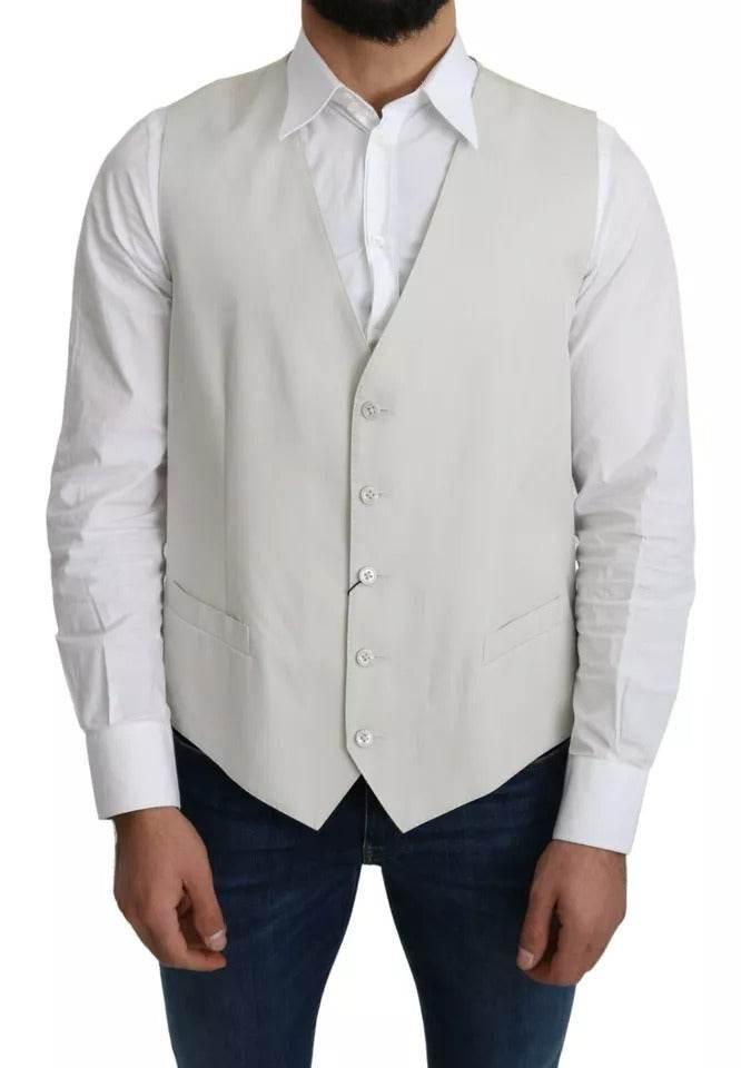 Dolce & Gabbana Off-White Cotton Silk Formal Coat Vest - Hilstor