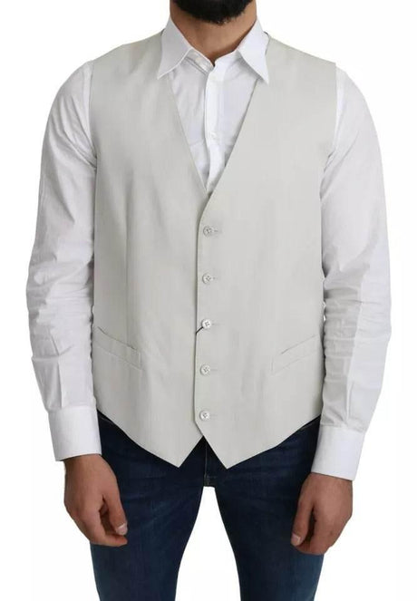 Dolce & Gabbana Off-White Cotton Silk Formal Coat Vest - Hilstor