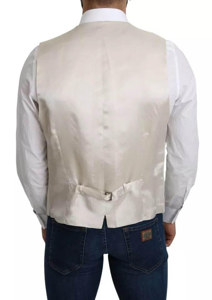 Dolce & Gabbana Off-White Cotton Silk Formal Coat Vest - Hilstor