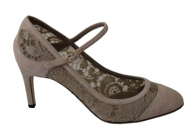 Dolce & Gabbana Beige Floral Lace Mary Janes Pumps Shoes - Hilstor