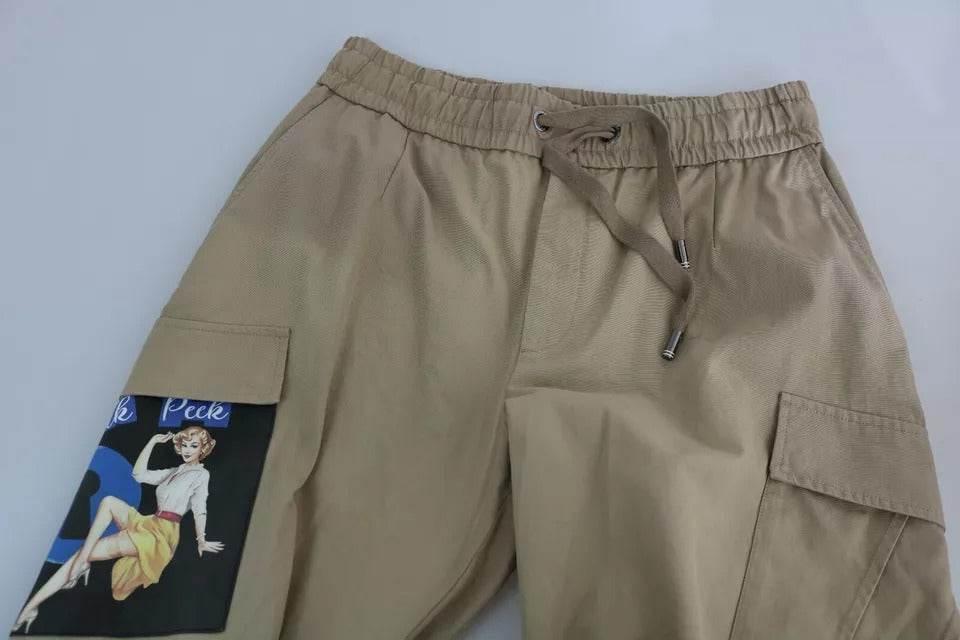 Dolce & Gabbana Beige Pin Up Print Cargo Pants - Hilstor