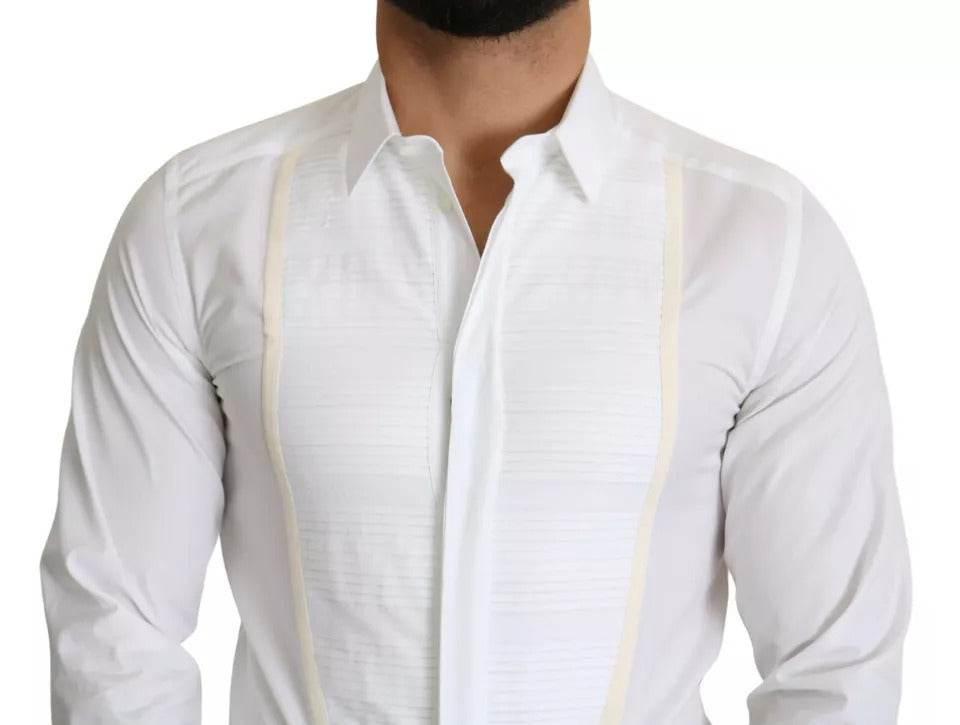 Dolce & Gabbana White Formal Tuxedo Dress GOLD Shirt - Hilstor